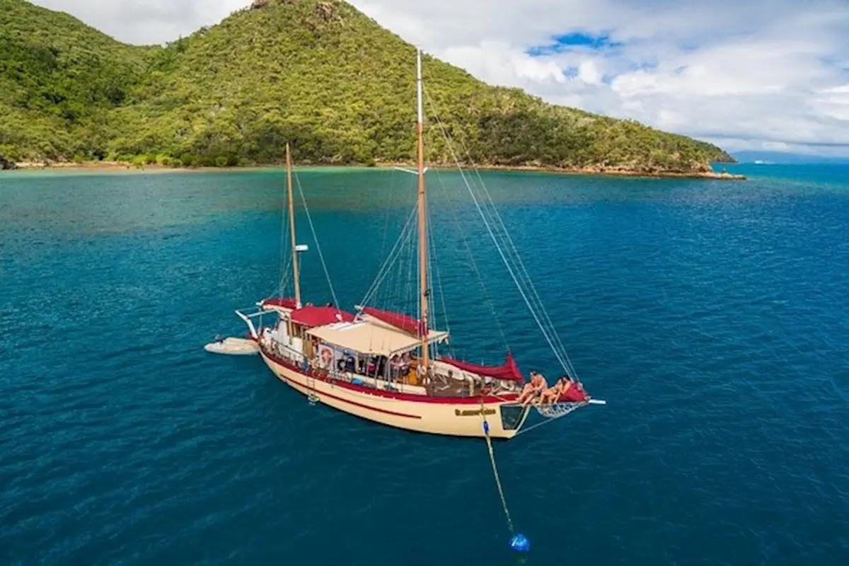 Sailing departure from Airlie Beach marina for Whitsundays adventure
