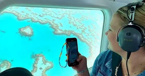 Aerial view of Heart Reef and the Whitsundays from a scenic aeroplane flight