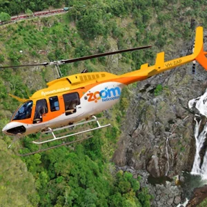 Aerial view of Barron Gorge and rainforest from helicopter flight in Cairns