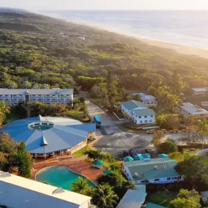 Dundee Adventure Travel | K’gari Explorer Tours | K’gari Overnight Tour – Hervey Bay – Resort Style Eurong-Beach-Resort-Aerial-Kgari-formerly-Fraser-Island