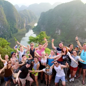Young travellers enjoying group tour in Southeast Asia
